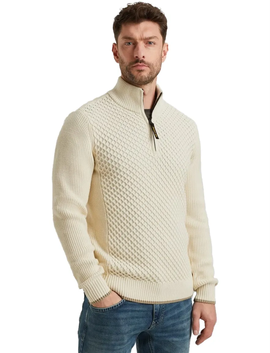 PME Legend half zip trui katoen creme