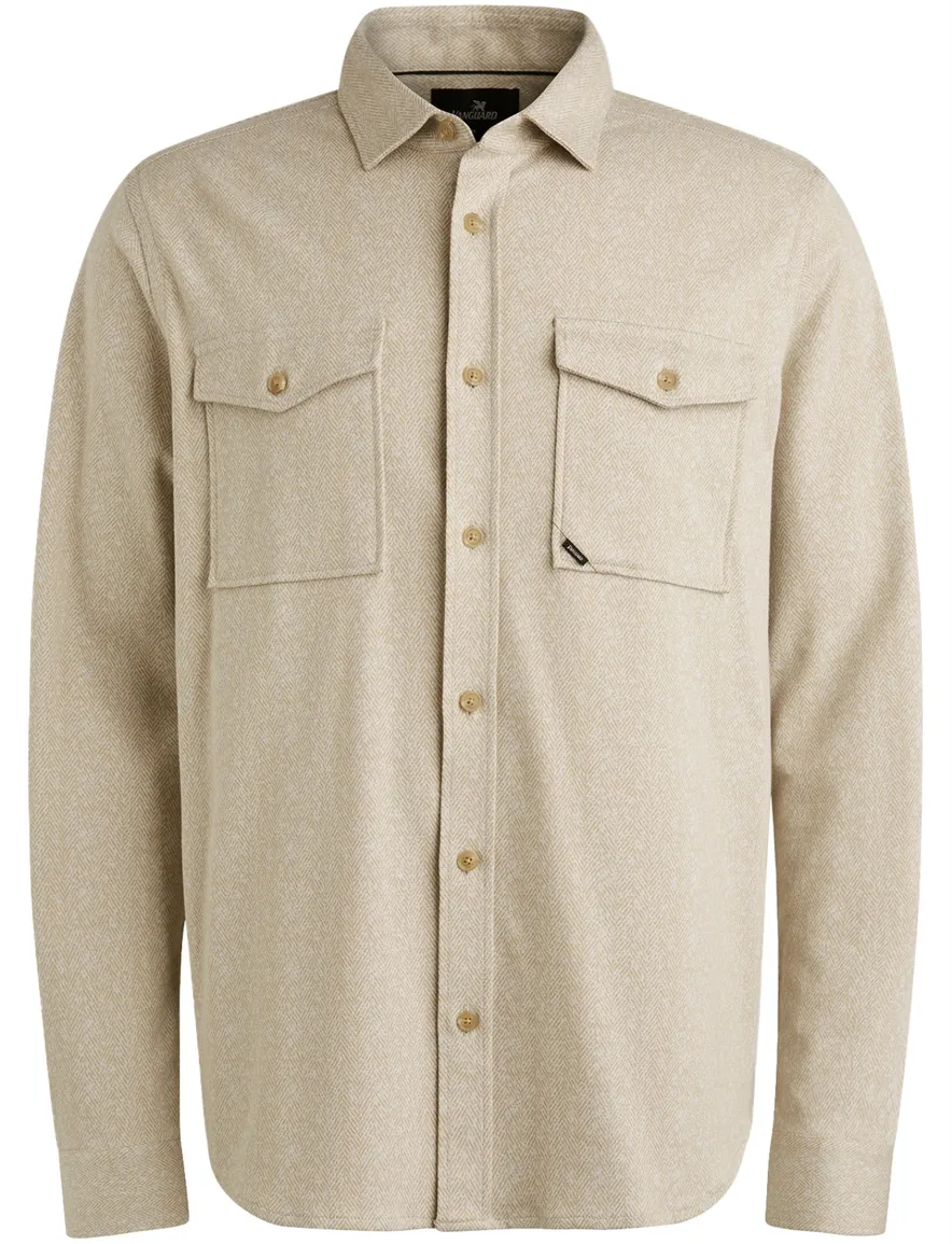 Vanguard Overshirt Beige dubbele borstzak visgraat