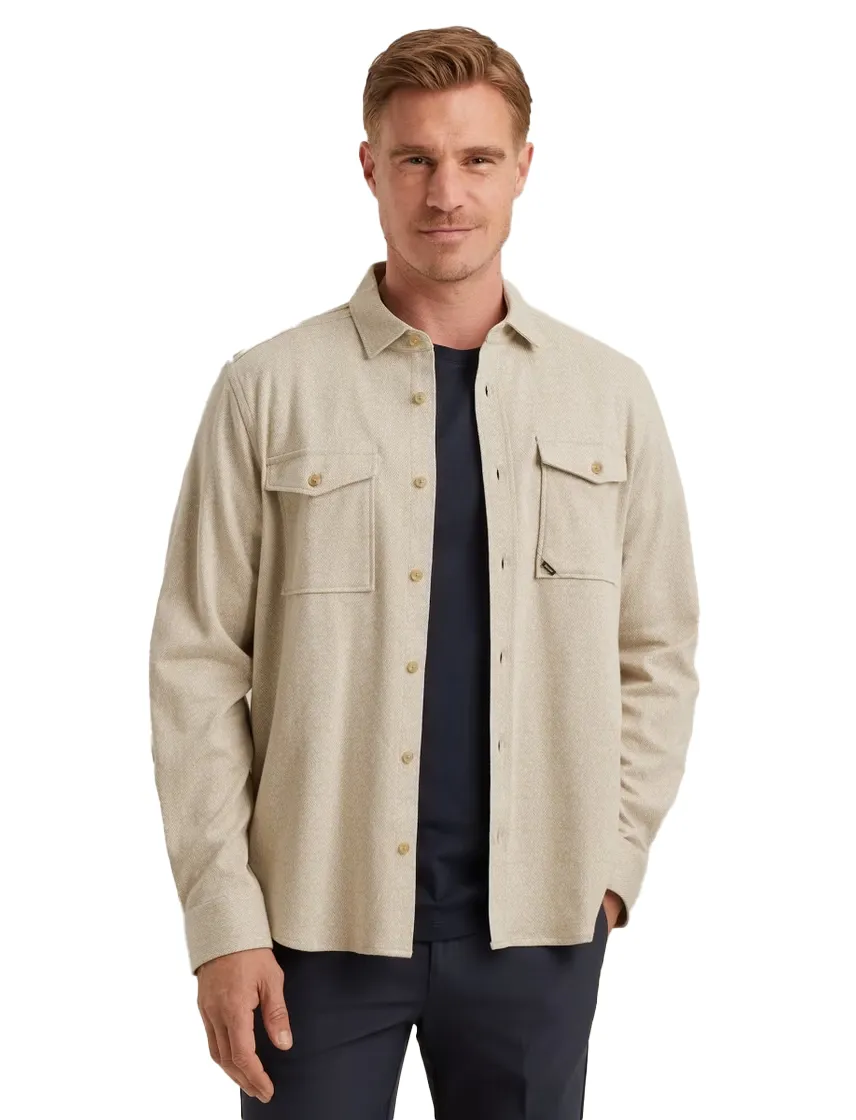 Vanguard Overshirt Beige dubbele borstzak visgraat