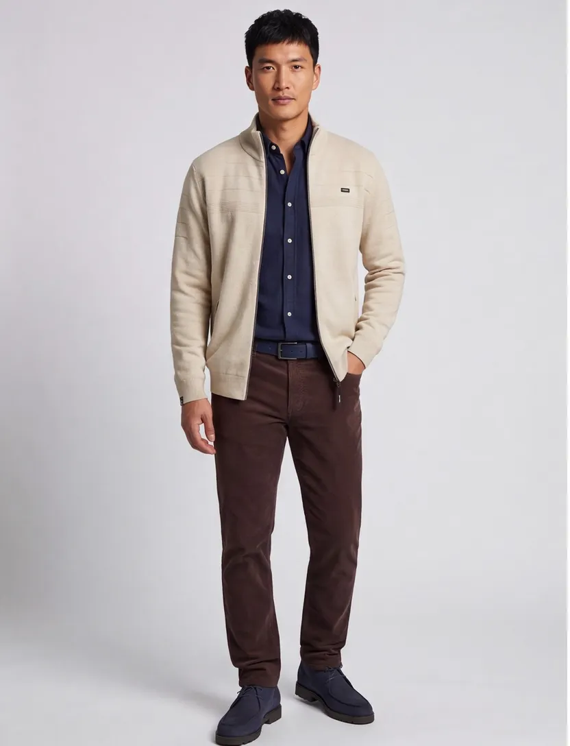 Vest Vanguard Creme gemeleerd zwarte rits