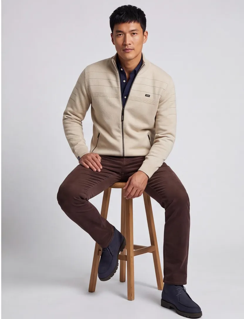Vest Vanguard Creme gemeleerd zwarte rits