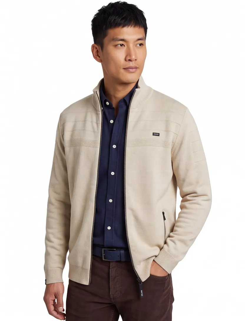 Vest Vanguard Creme gemeleerd zwarte rits