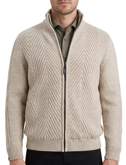 Vanguard Gemeleerd beige sweatvest Vanguard normale fit
