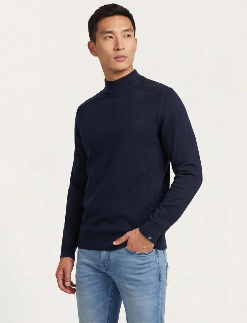 trui met mockneck Vanguard donkerblauw
