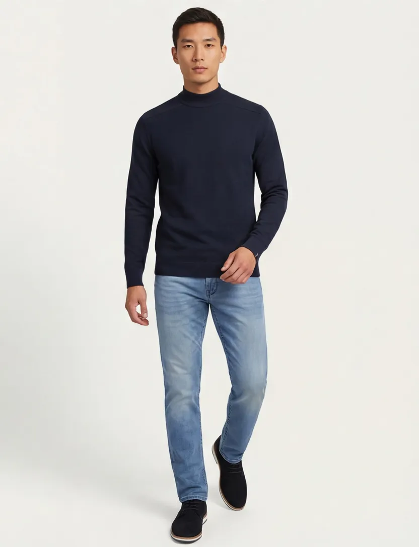 trui met mockneck Vanguard donkerblauw