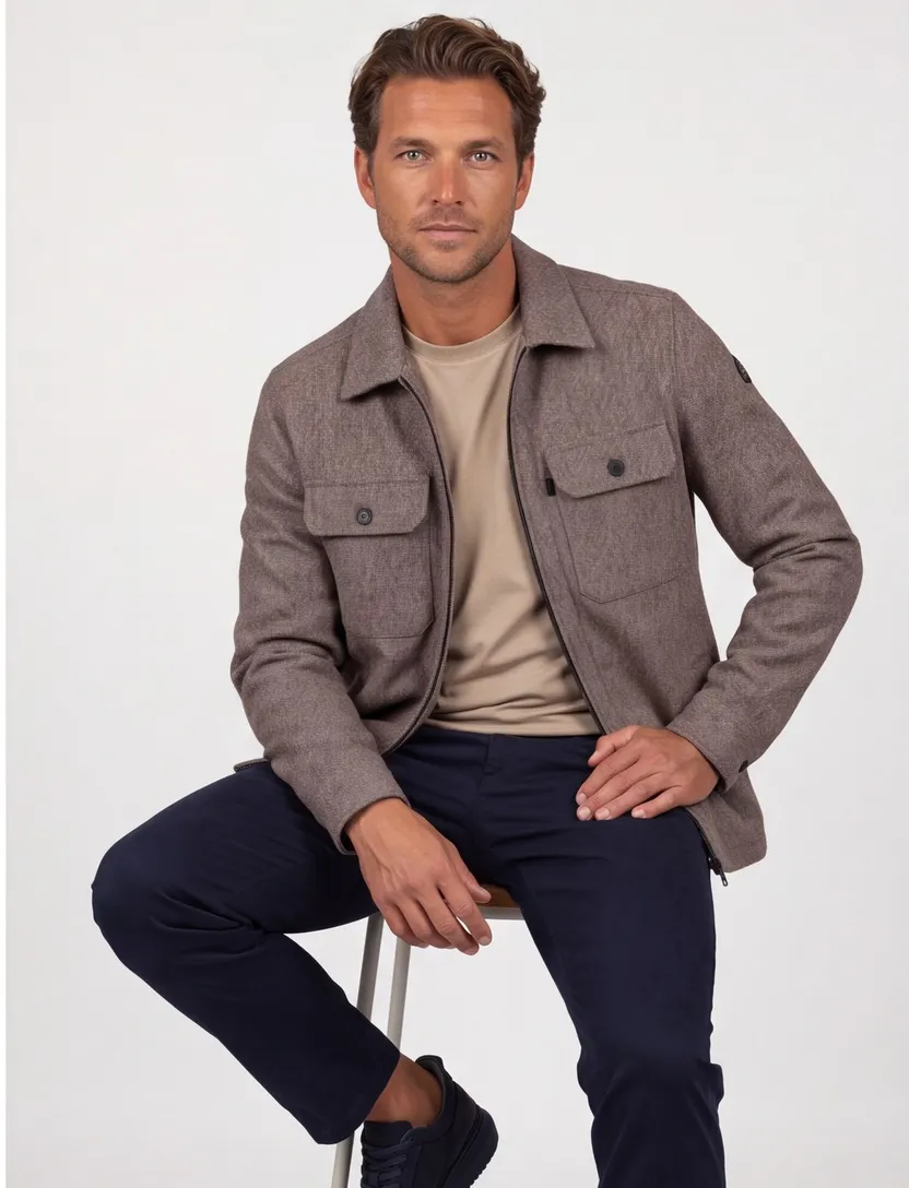 Overshirt Vanguard bruin katoen borstzakken gemeleerd