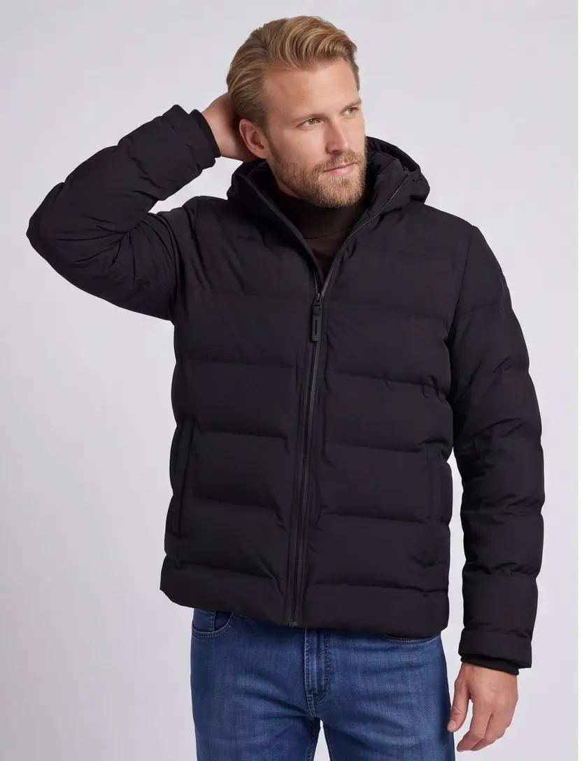 Cast Iron winterjas zwart gewatteerd normale fit