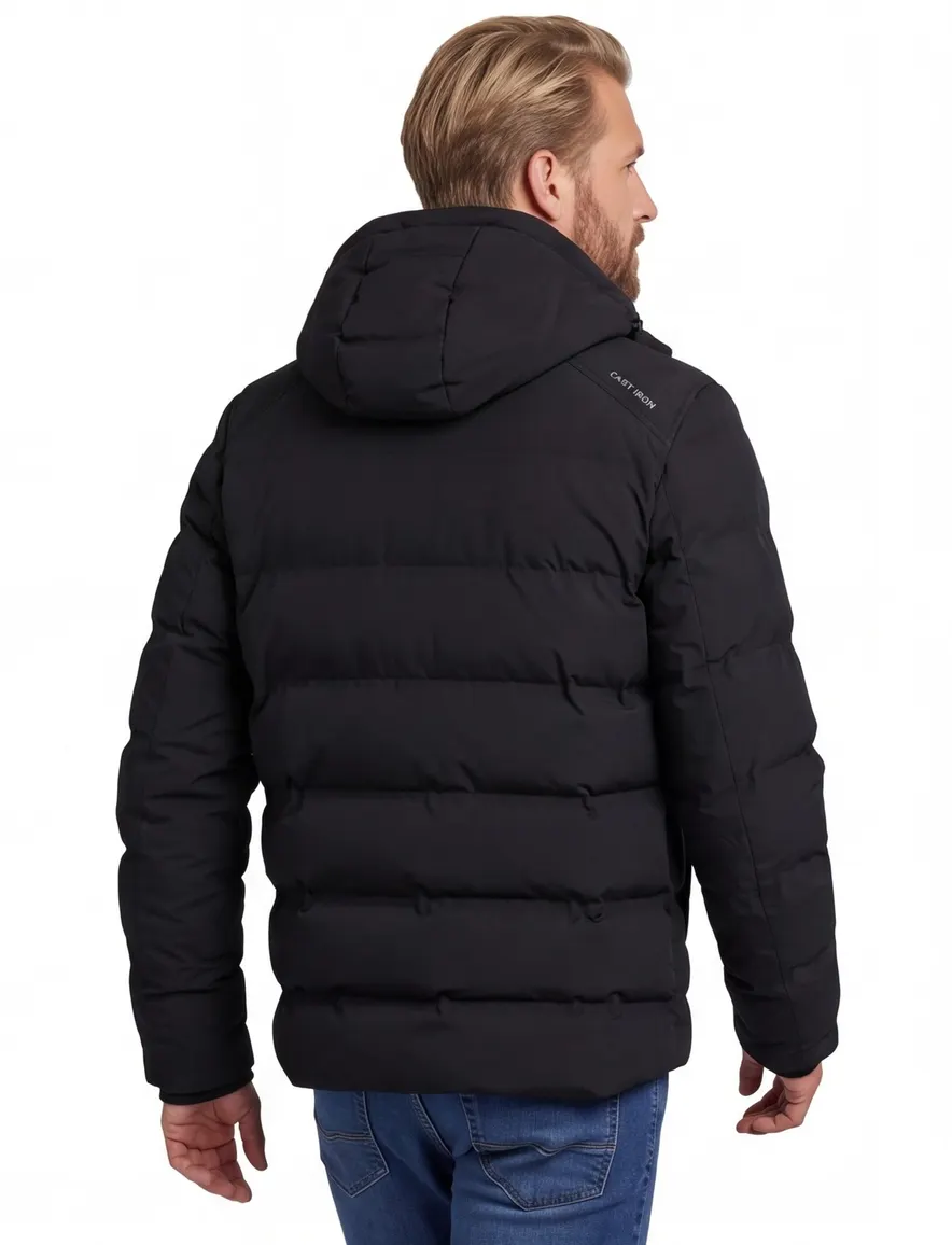 Cast Iron winterjas effen zwart capuchon normale fit