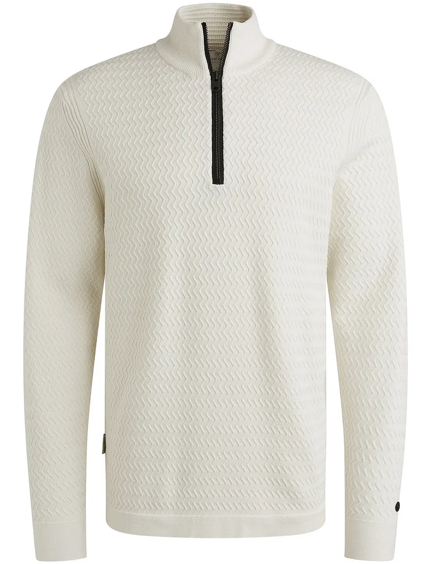 Cast Iron half zip trui met structuur lichtgrijs