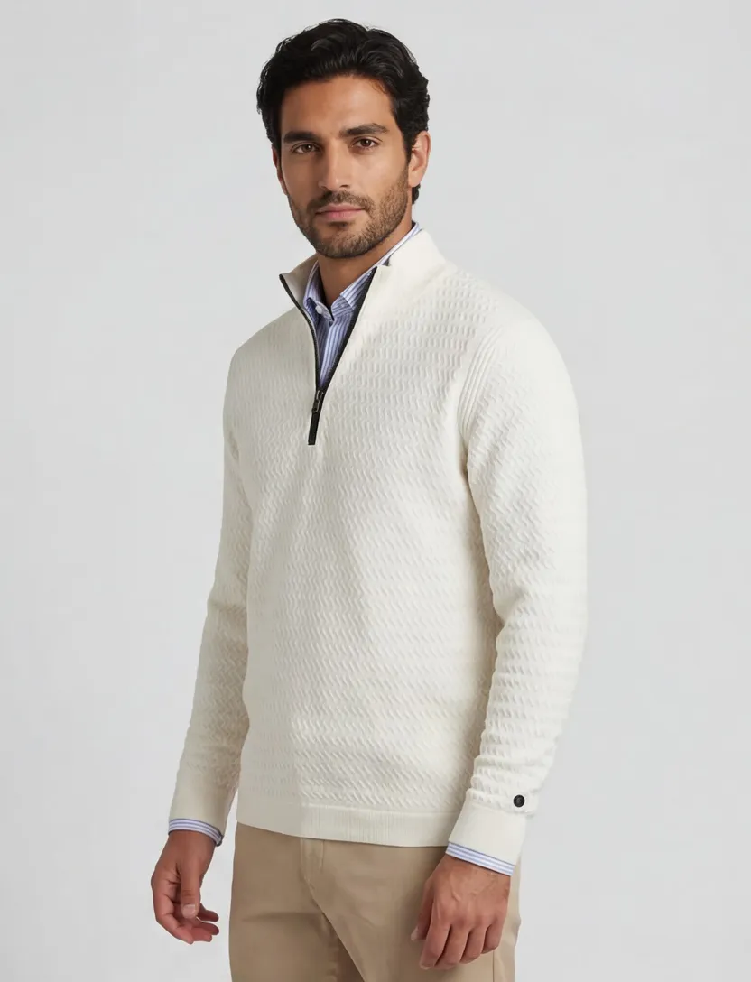half zip trui Cast Iron met structuur lichtgrijs