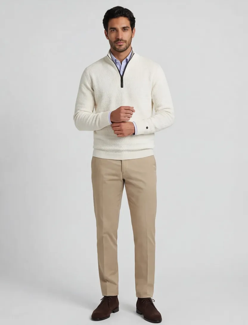 half zip trui Cast Iron met structuur lichtgrijs