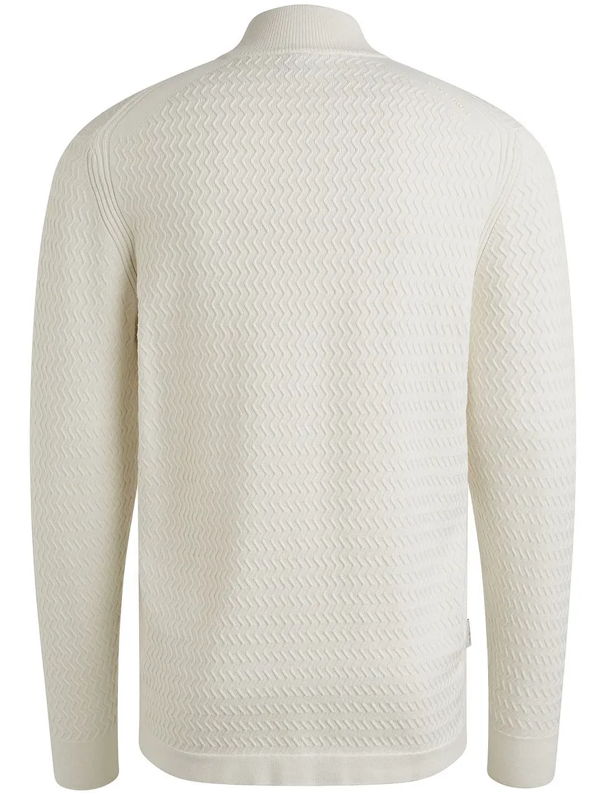 Cast Iron half zip trui met structuur lichtgrijs