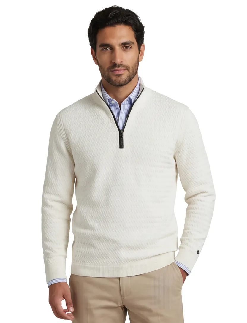 half zip trui Cast Iron met structuur lichtgrijs
