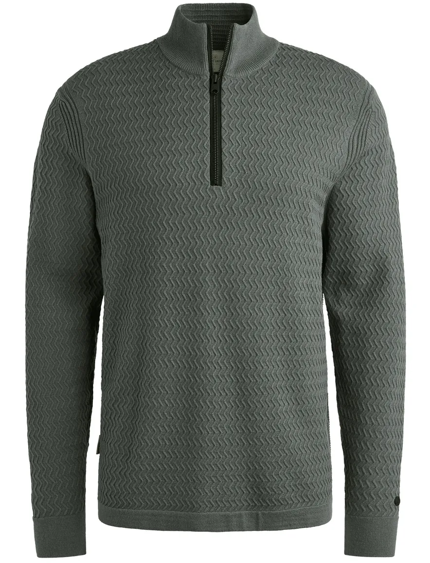 Cast Iron half zip trui met structuur grijs