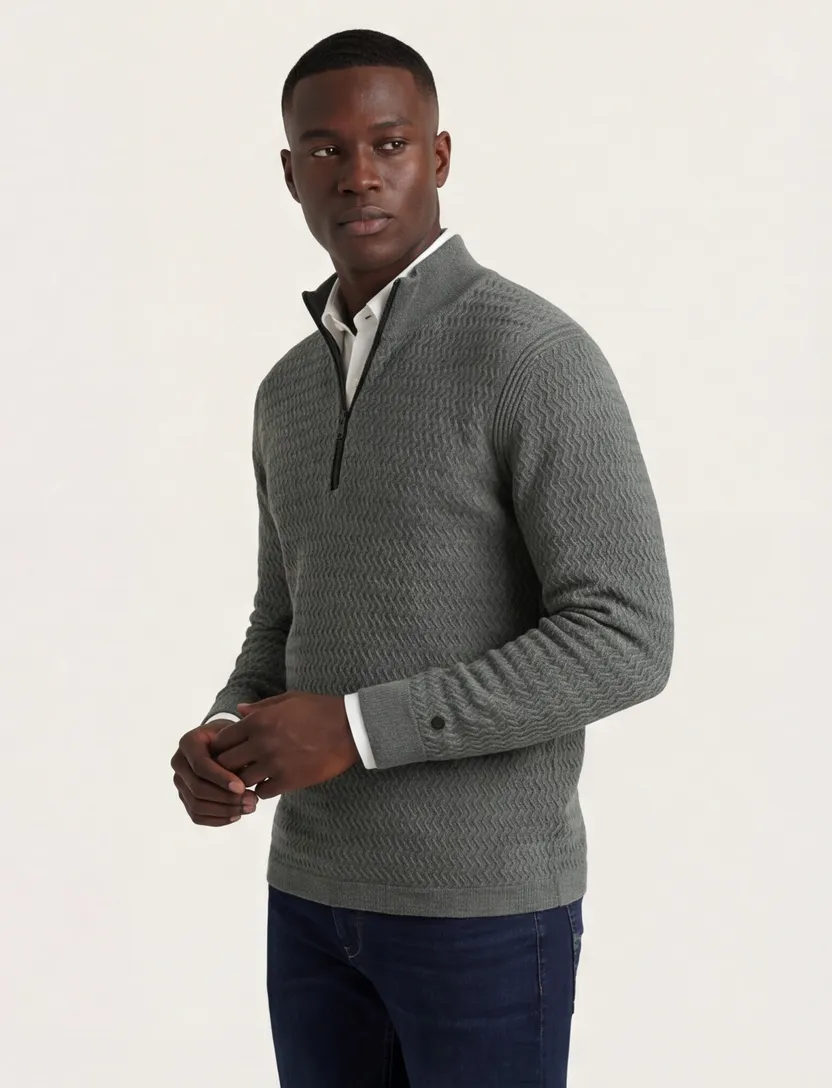half zip trui Cast Iron met structuur groen