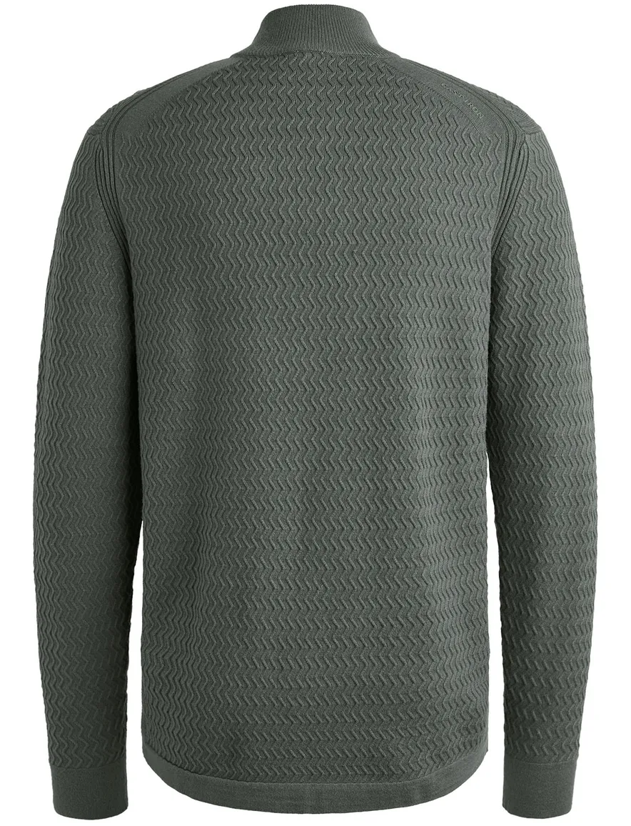Cast Iron half zip trui met structuur grijs