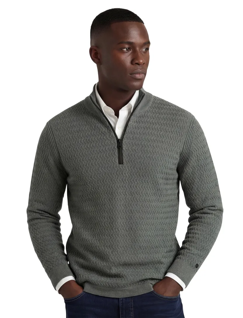 half zip trui Cast Iron met structuur groen