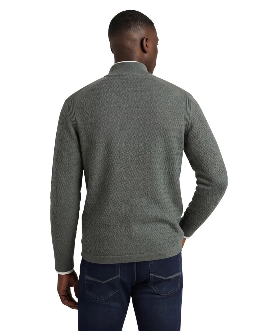 Cast Iron half zip trui met structuur grijs