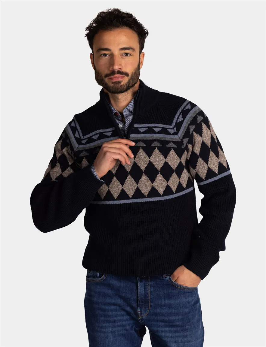 New Zealand trui donkerblauw half zip