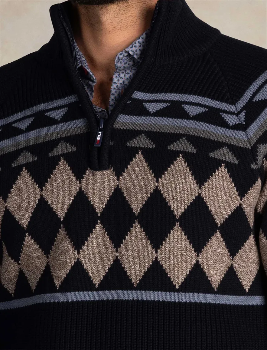 New Zealand trui donkerblauw half zip