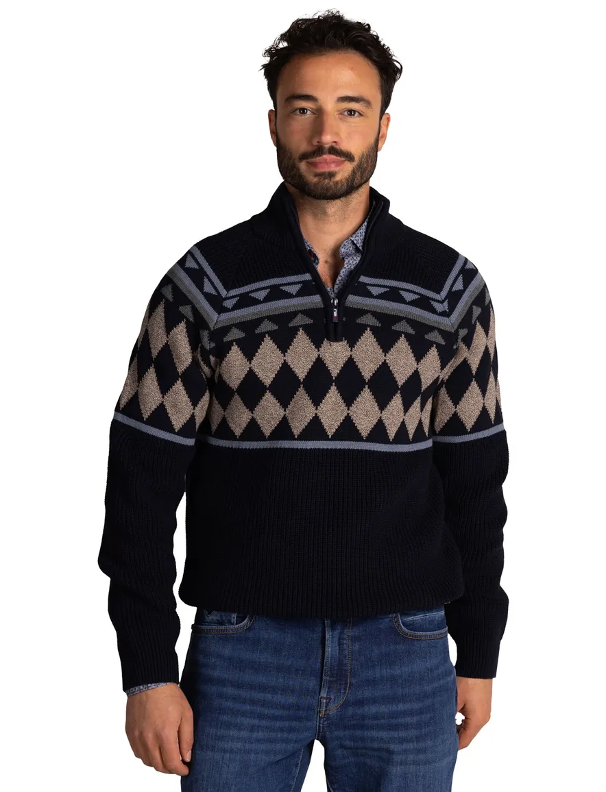 New Zealand trui donkerblauw half zip