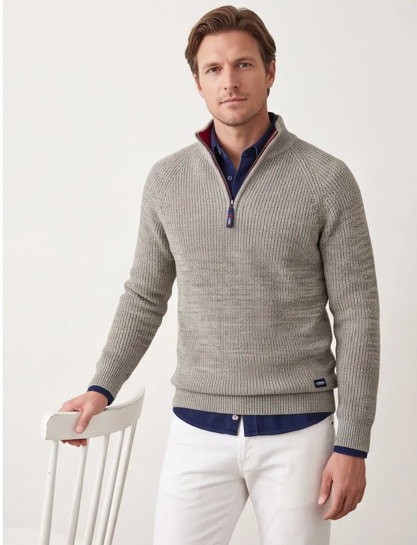 trui New Zealand groen gebreid half zip