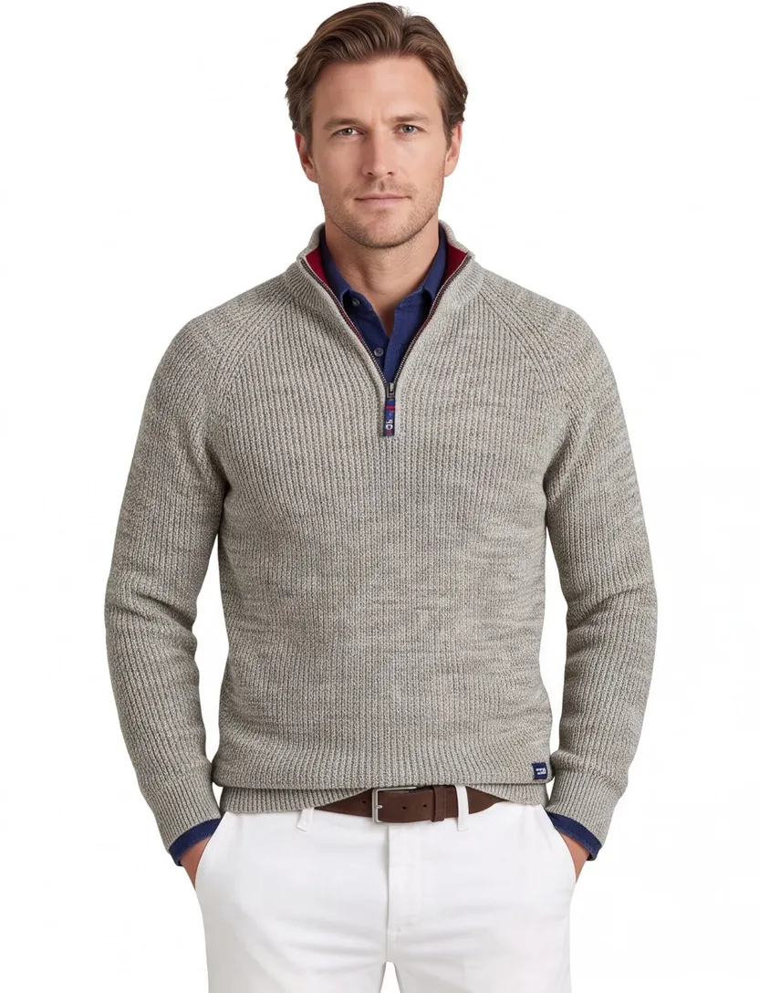 trui New Zealand groen gebreid half zip