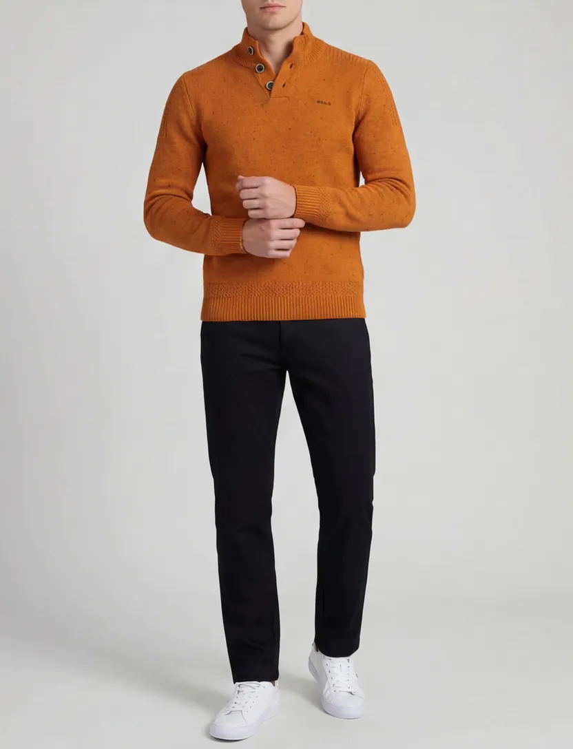 NZA 3 knopen trui oranje effen