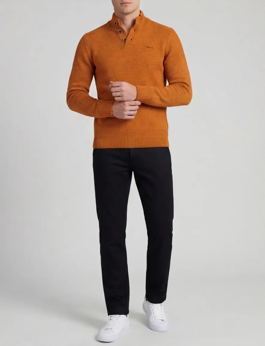 NZA 3 knopen trui oranje katoen