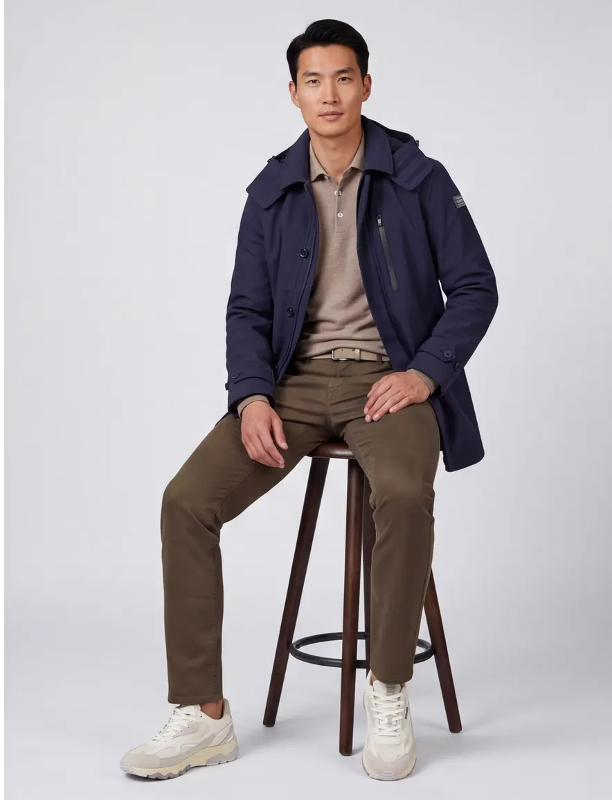 New Zealand winterjas donkerblauw normale fit waterafstotend