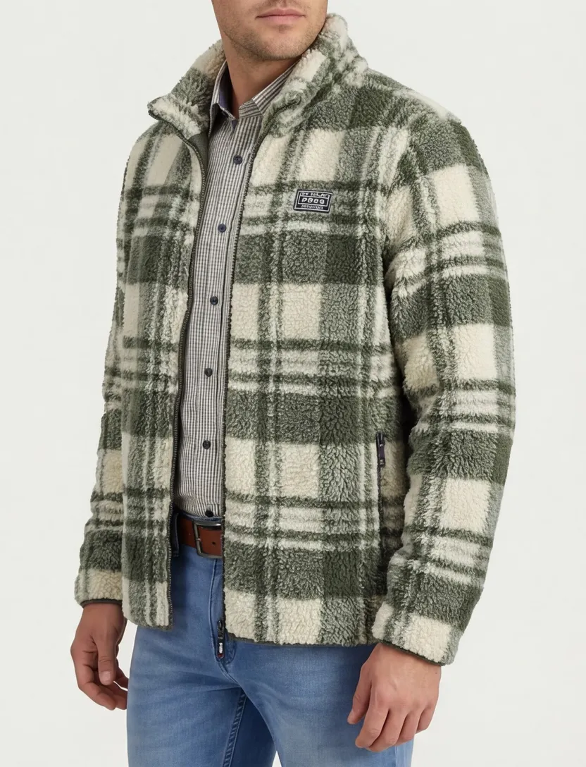 NZA vest groen geruit zonder capuchon fleece