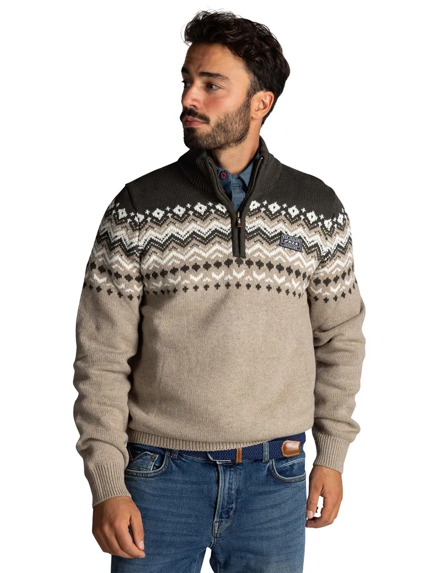 NZA trui beige half zip wol