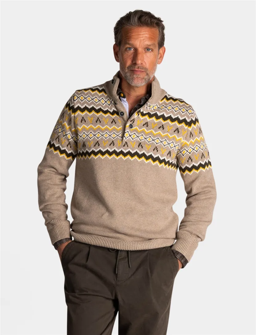 Trui New Zealand beige knopen geprint