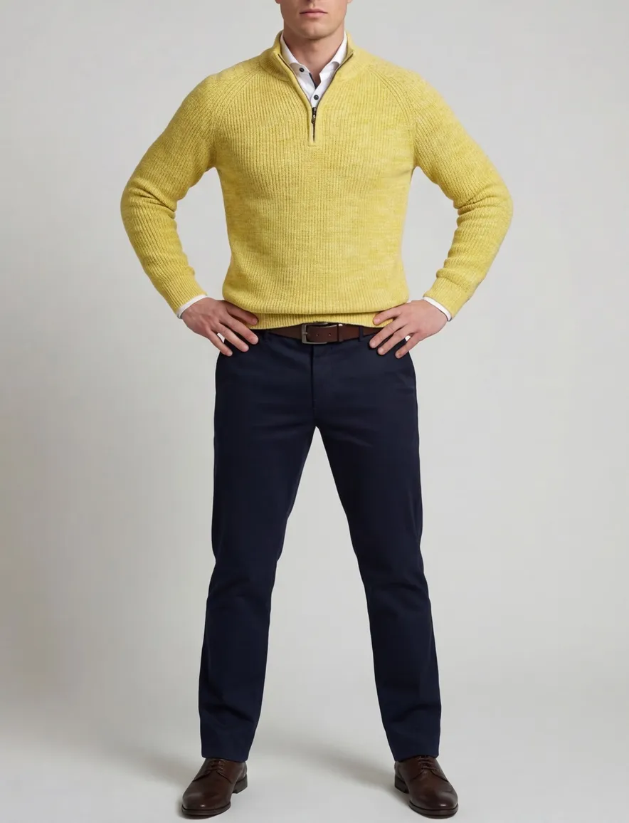 NZA gebreide half zip trui gemêleerd geel katoen