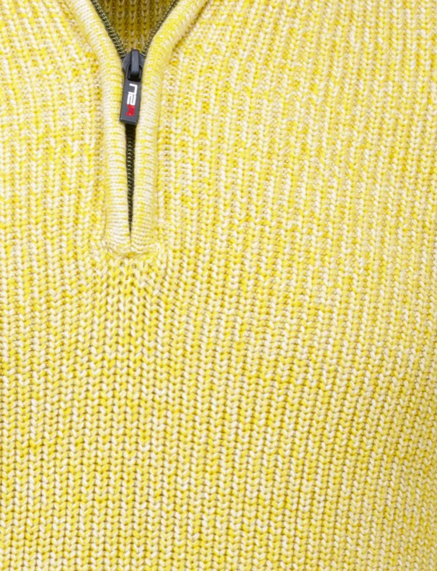 NZA gebreide half zip trui gemêleerd geel katoen