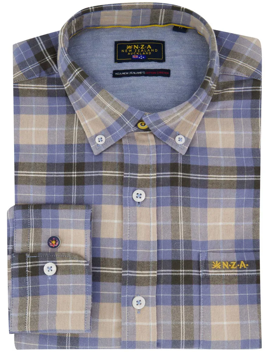 NZA overhemd blauw geruit