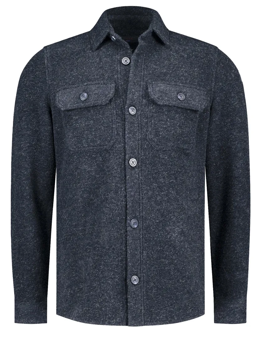 NZA overshirt navy gemêleerd regular fit wol