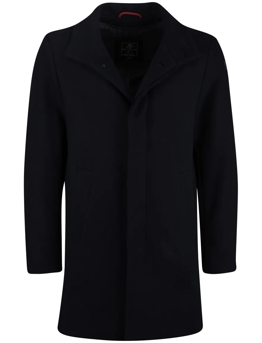 New Zealand mantel jas wol effen donkerblauw