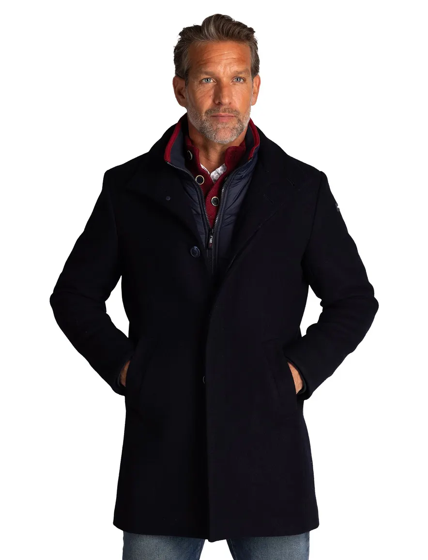 New Zealand mantel jas wol effen donkerblauw