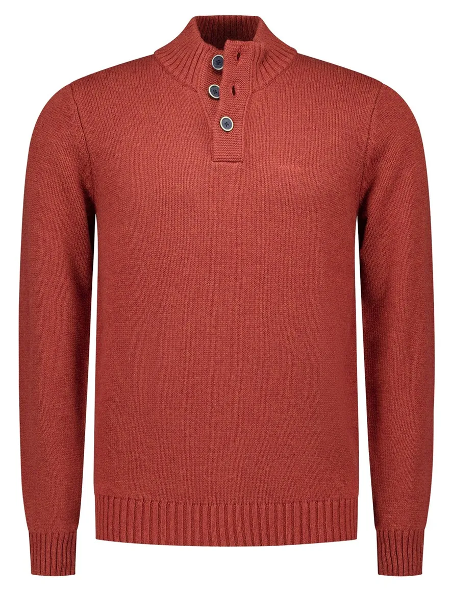 NZA overhemd half-zip rood effen gebreid