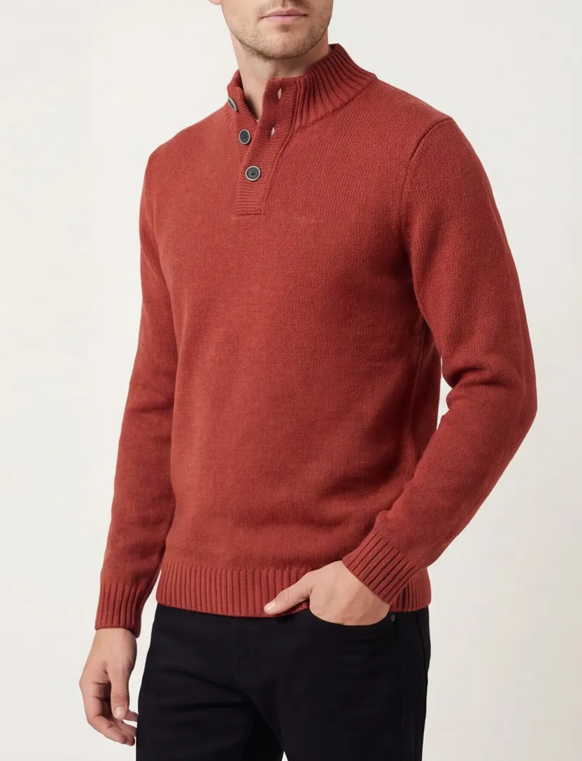 NZA overhemd half-zip rood effen wol