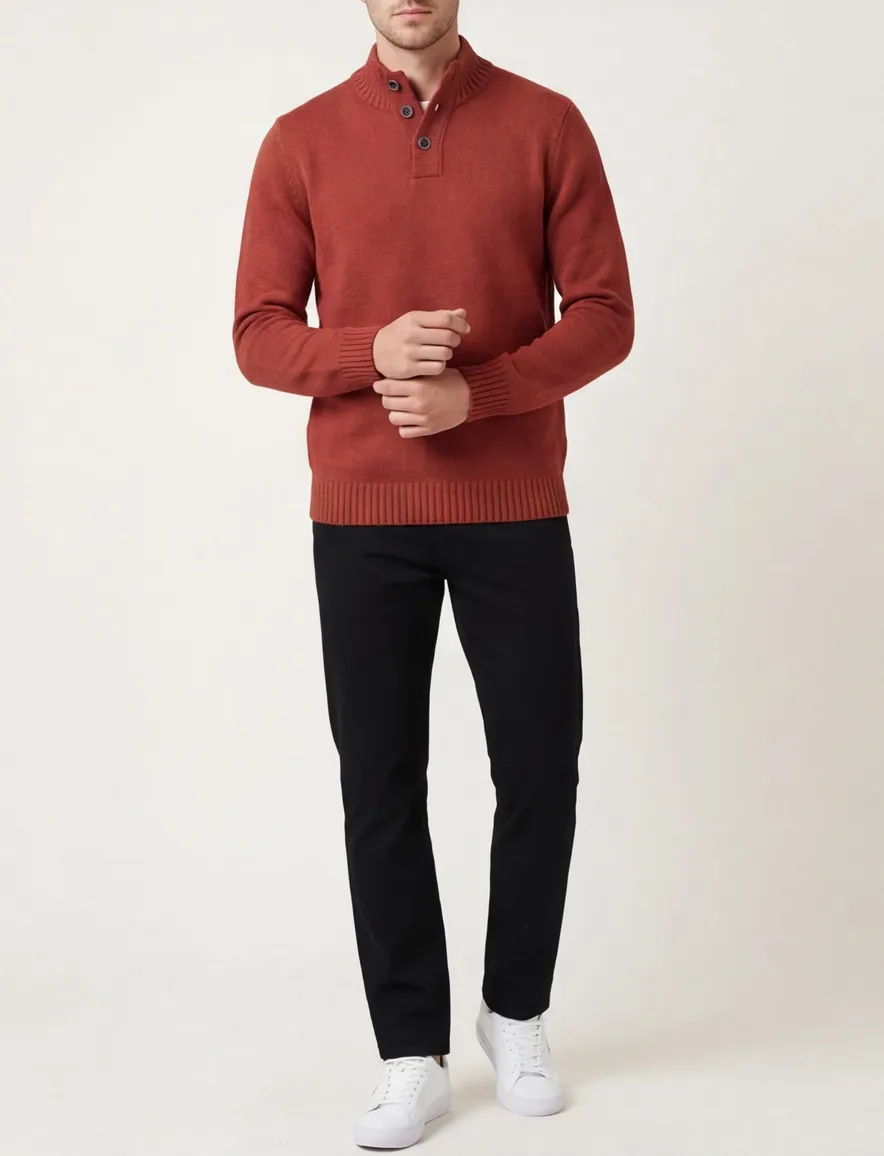 NZA overhemd half-zip rood effen gebreid