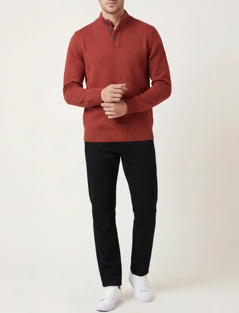 NZA overhemd half-zip rood effen wol