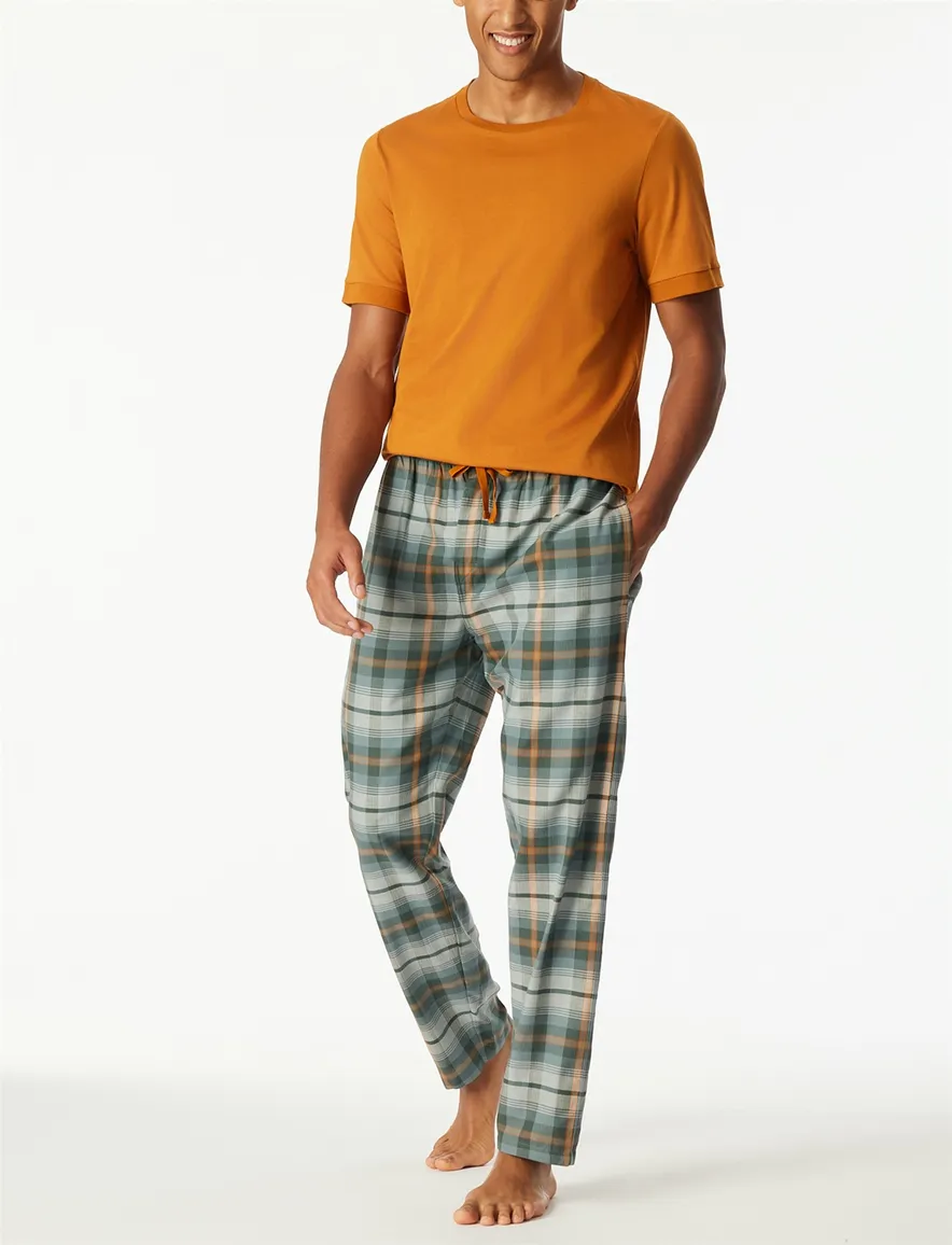 Schiesser Pyjamabroek groen oranje geruit