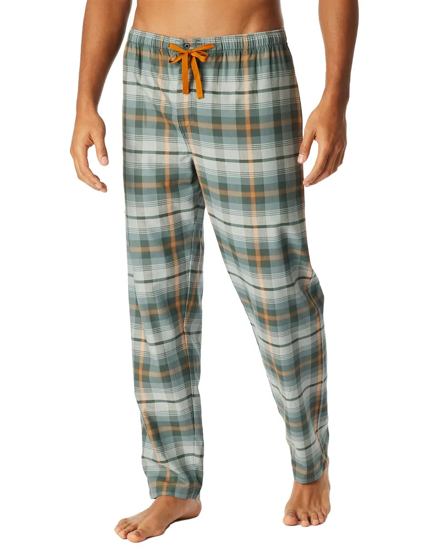 Schiesser pyjamabroek katoen geruit lang donkergroen en oranje