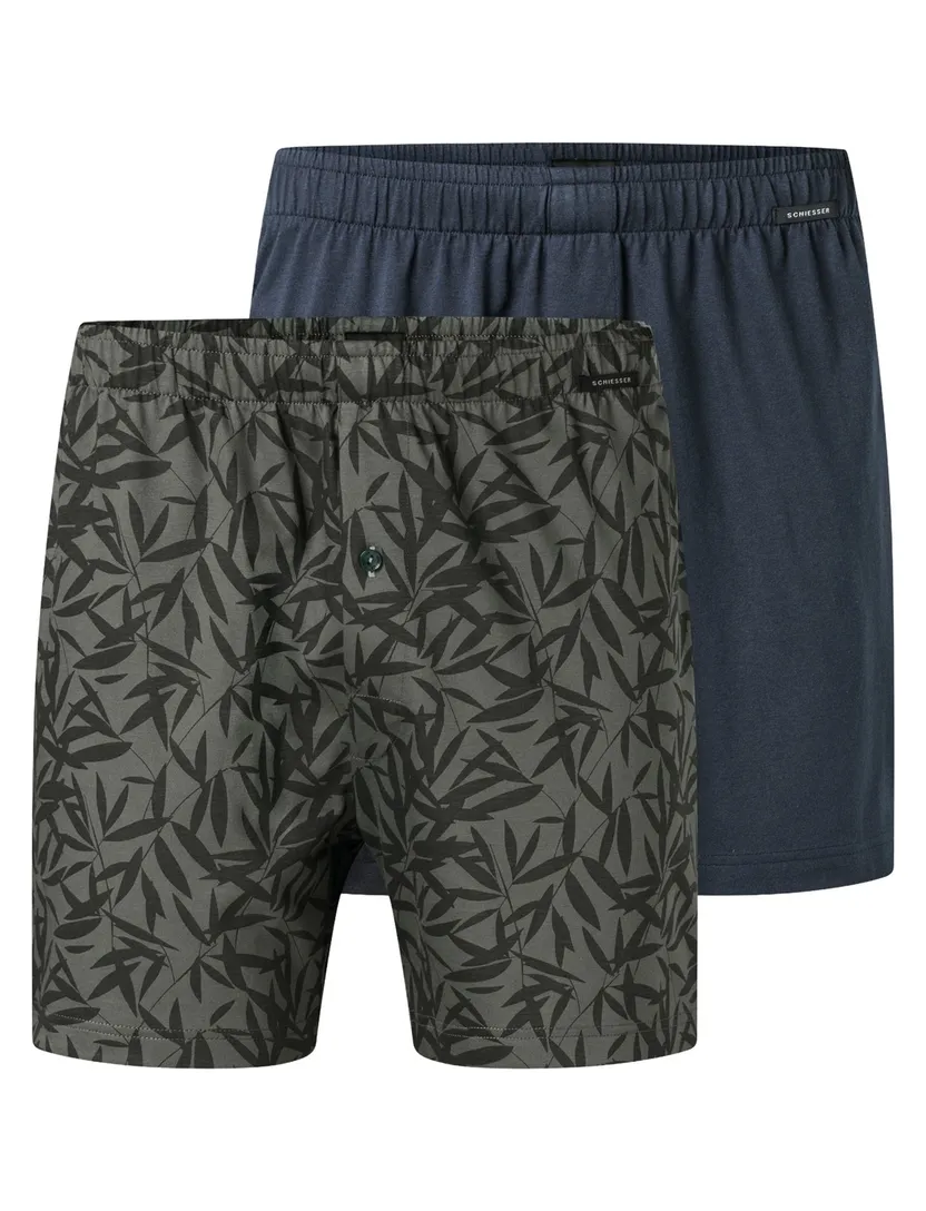 grijs en blauw Schiesser boxershorts 2-pack