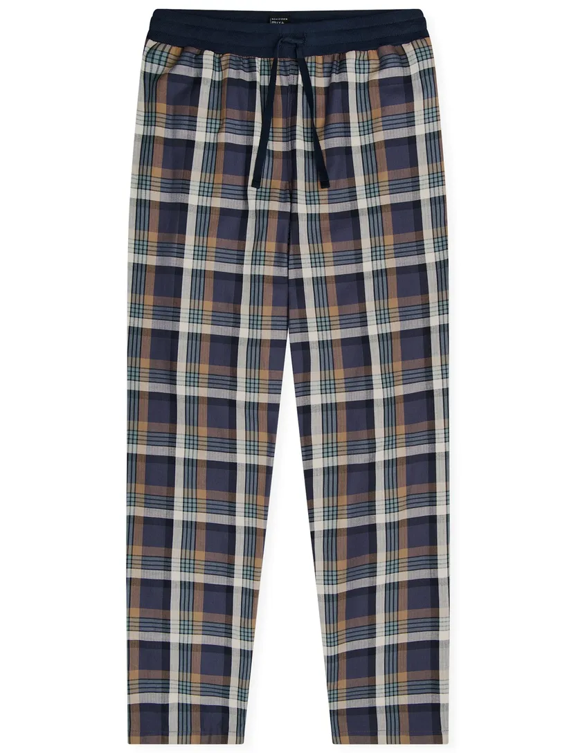 Schiesser pyjamabroek katoen geruit lang blauw en oranje