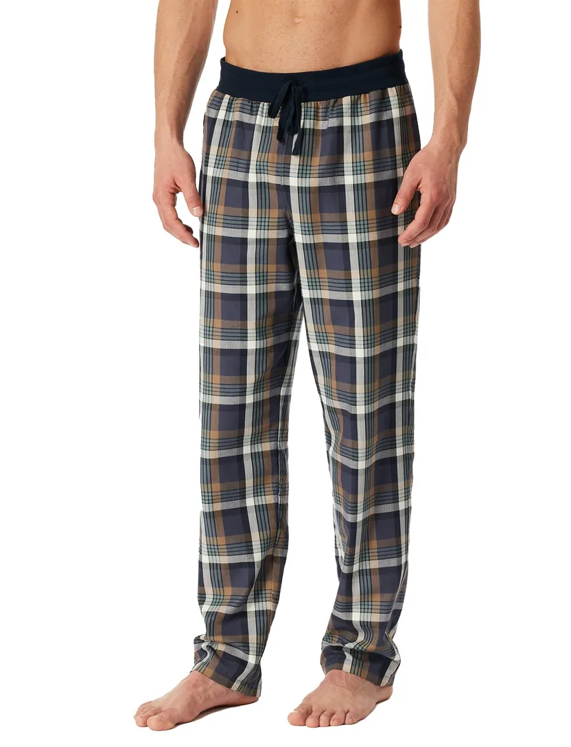 Schiesser pyjamabroek katoen geruit lang blauw en oranje