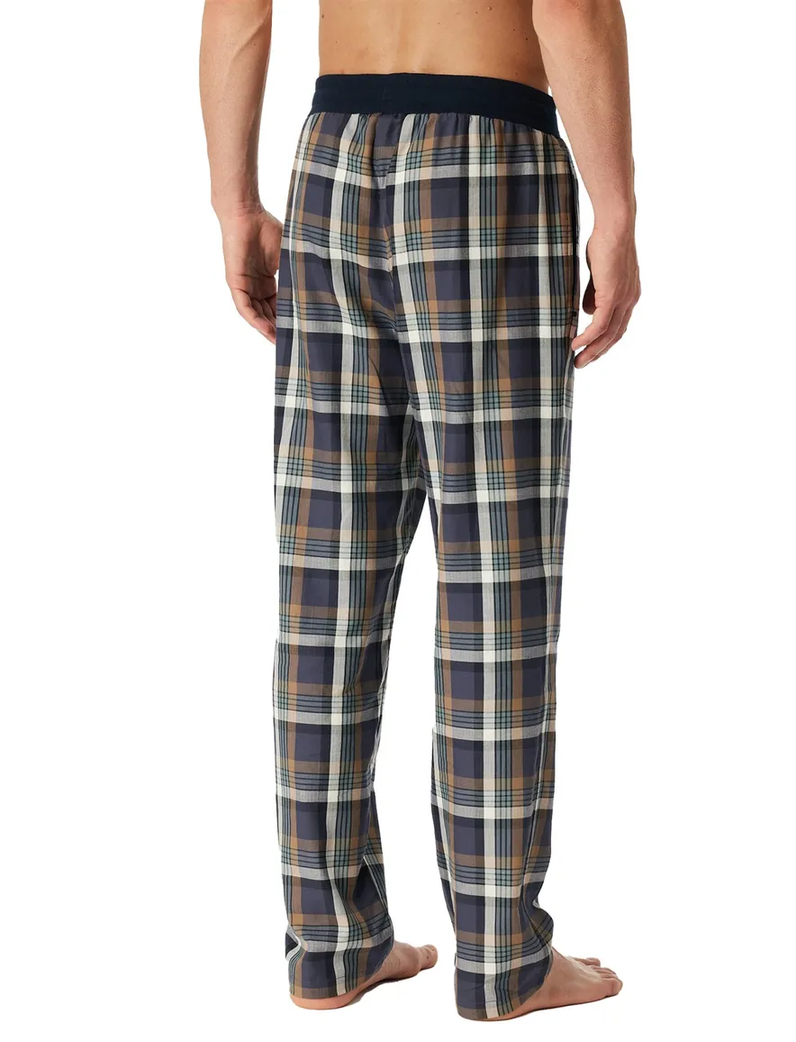 Schiesser pyjamabroek katoen lang geruit blauw en oranje
