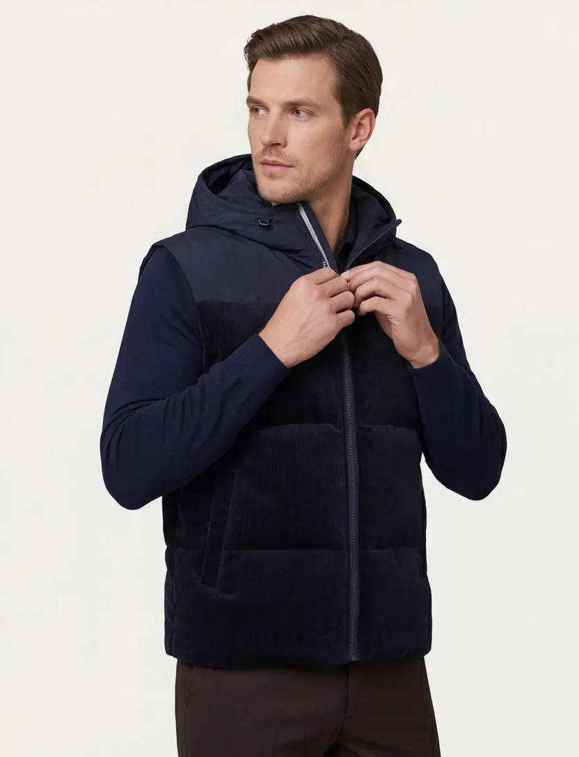 bodywarmer Profuomo donkerblauw corduroy